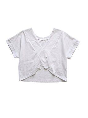 NWT | LILYCOCO White Criss-Cross Overlap Short Sleeve Crop Top Large